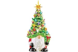 ariarly Light Up Christmas Gnomes, 7.9inch Gnome Xmas Tree, Cute Ceramic Gnome Ornament with Glowing Color Lights, Xmas Decor