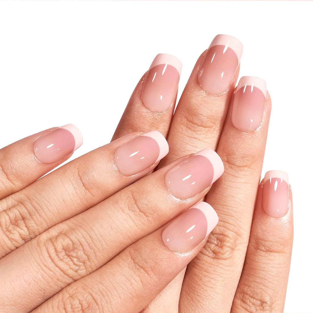 24 PCS French False Nails Square & Short False Nails Pink Fake Nails Glossy and Stylishly Designed Fake Nails Full Cover False Nail Daily Decorative Art for Women and Girls — image 1