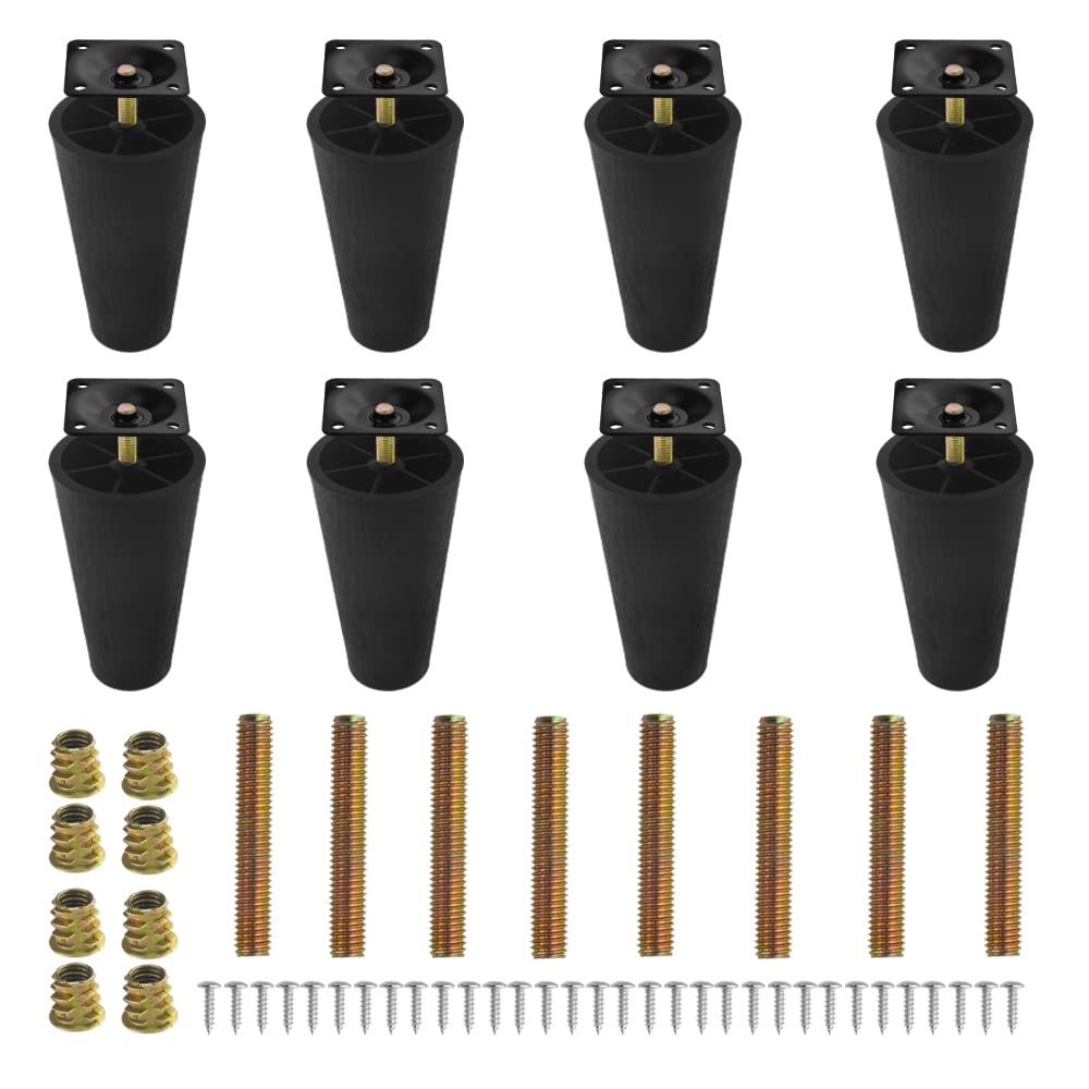 WMYCONGCONG 8 Pcs Plastic Sofa Legs 5" Round Tapered Replacement Furniture Legs for Cabinet Loveseats Couch Chair with Mounting Plates M8 Thread (Metric 8mm) Perfect for IKEA Or US Made Furniture/Beds