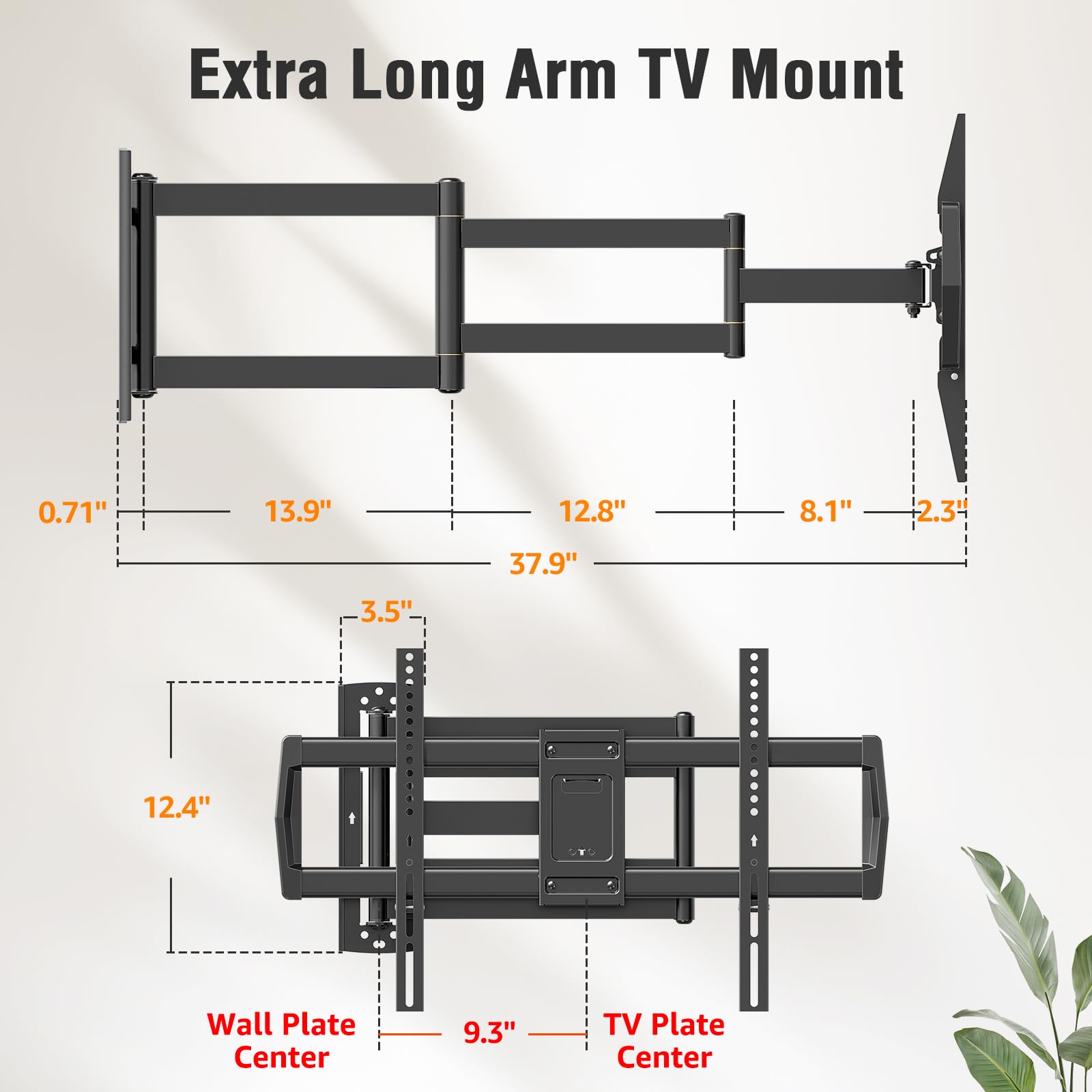 ELIVED Long Arm TV Wall Mount for Most 42-75 Inch TVs, 37.9 Inch Long Extension Corner TV Mount, Full Motion Wall Mount tv Bracket Swivel and Tilt, Holds up to 99 lbs. Max VESA 600x400mm, YD3038