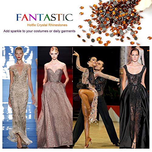 Dowarm 1440 Pieces Hotfix Crystal Rhinestones for Clothes Crafts, Hot Fix Glue on Flatback Crystals, Iron on Crystal Rhinestone (Topaz, SS10)