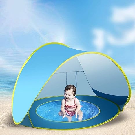 Suliper Baby Beach Tent Toy Portable Pop Up Sun Shade Kiddie Tent Pool With Canopy Uv Protection Sun Shelter For Infant Blue
