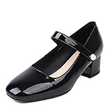 Naiyee Women's Mary Jane Black Chunky Heel Ankle