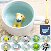 Arawat Cute Dog Mug with Animal Inside Cute Ceramic Coffee Mugs Dogs Print Funny Tea Cups with Spoon and Handle Unique Cup Gift for Women Friends Novelty Birthday Gifts for Dog Lover