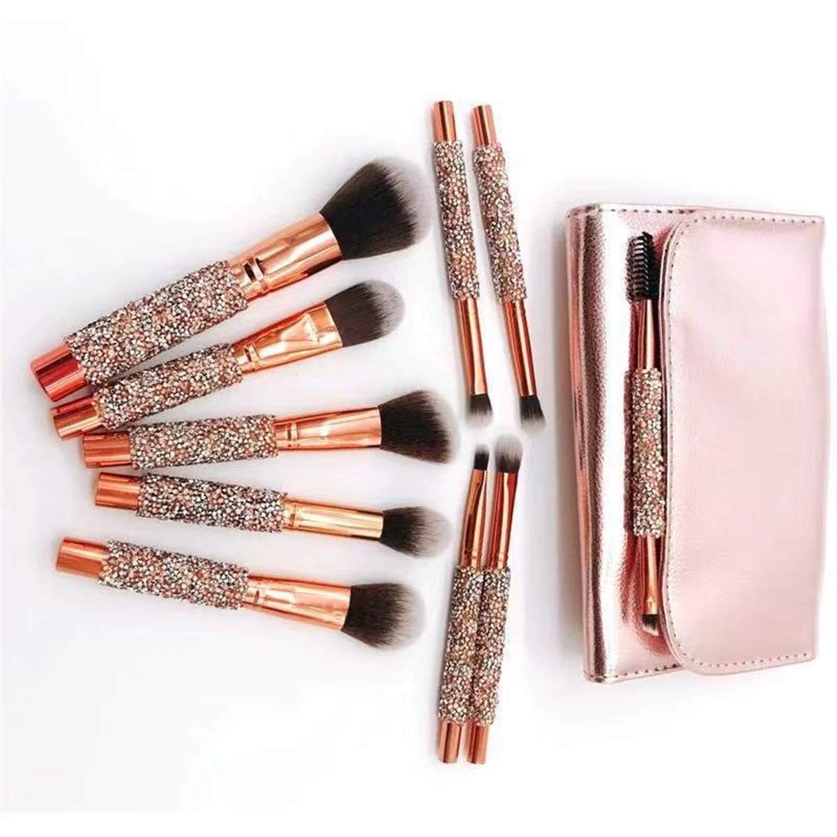 Comfort Diamond-Encrusted Makeup Brush Wrap Eye Shadow Brush Rose Gold Set Brush Combination Beauty Tools 10Pcs Soft