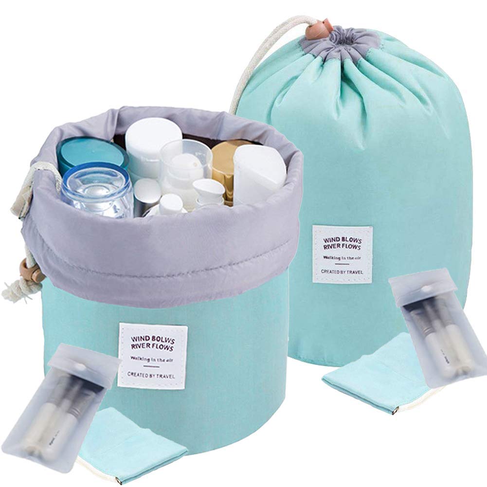 Large Makeup Bag for Women INVODA Travel Cosmetic Bags Portable Drawstring Makeup Bag with White Transparent Makeup Brush Bags(Green 2 PCS) — image 1