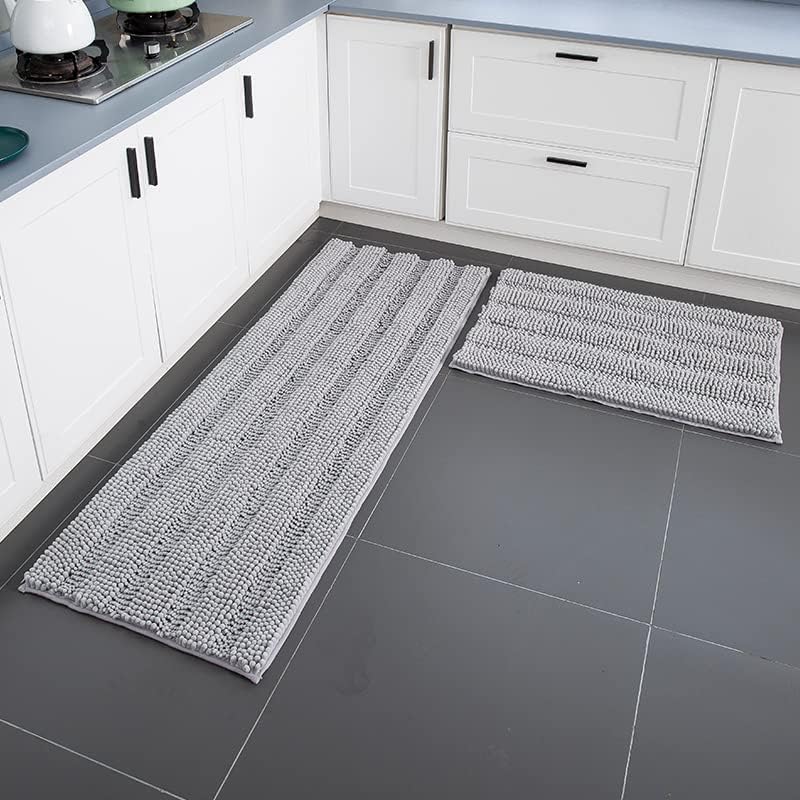 TENGTENGLINK Bath Mats for Bathroom Sets,2 Piece Bath Rugs,Thick Soft Chenille Floor Mats,Non Slip Shower Mats Ultra Water Absorbent Doormat. (Light Grey, 16x24 Plus 20x32) - Image 2