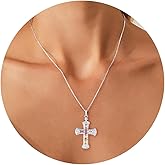 Lovjewl 14K Gold Plated Dainty Cross Necklace for Women, Non Tarnish Cross Silver Pendants Necklaces for Women Trendy, Medium Cubic Zirconia Necklace for Women