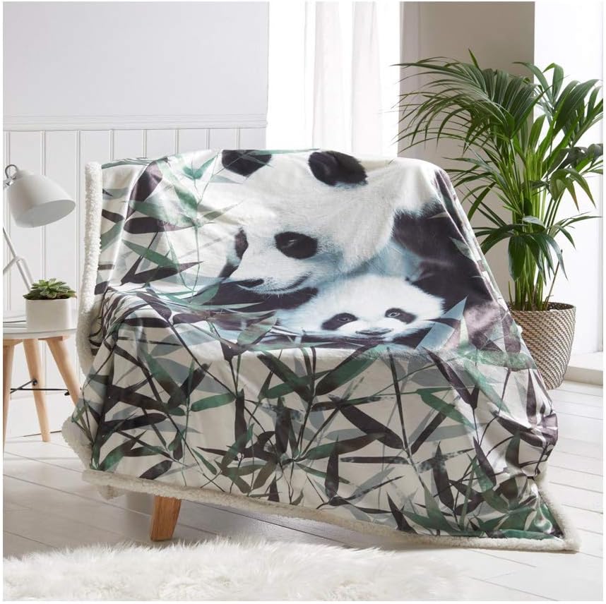 Animal Throws for Sofa Bed Settee Couch Fleece Flannel Sherpa Blanket Soft Warm 130 x 170 cm, Panda