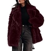 COZYPOIN Womens Faux Fur Coats Warm Mid Long Furry Jackets Long Sleeve Lapel Winter Fluffy Outerwear Shaggy Parka Coat