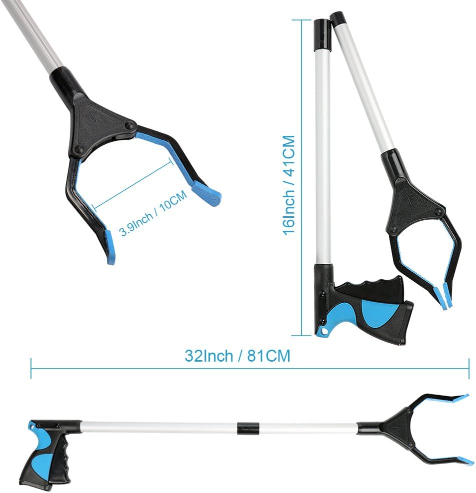 Reacher Grabber Tool, 32" Foldable Grabber Reacher for Elderly, Lightweight Extra Long Handy Trash Claw Grabber, Reaching Assist Tool for Trash Pick Up, Nabber, Litter Picker, Arm Extension (Blue): Health & Personal Care