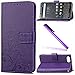 BlackBerry KEYone Mercury Case Cover EMAXELER Embossing Colour Stylish Wallet Cover Kickstand Credit Cards Slot Cash Pockets PU Leather Flip For BlackBerry KEYone Mercury Clover Purple