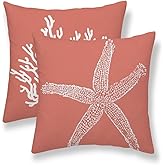 Sunshineyan Coastal Pillow Covers 18 x 18 Inch Set of 2, Nautical Starfish Coral Throw Pillow Covers Outdoor Farmhouse Beach Pillowcase Linen for Home Couch Sofa Decor
