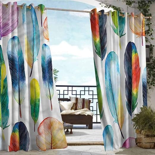 Amazon Com Crabee Balcony Curtains Colorful Watercolor Feathers