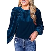 Womens Puff Long Sleeve Velvet Tops Fall Winter Trendy Dressy Cute Elegant Ruched Holiday Tunic Shirts