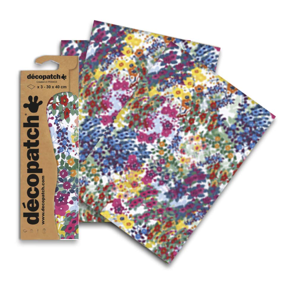 Décopatch - Ref C801C - Multicoloured Leaves Print Paper Pack - Each Sheet 30 x 40cm, Pack of 3 Paper Sheets - Best Used With Décopach Glue & Varnish, Multicoloured