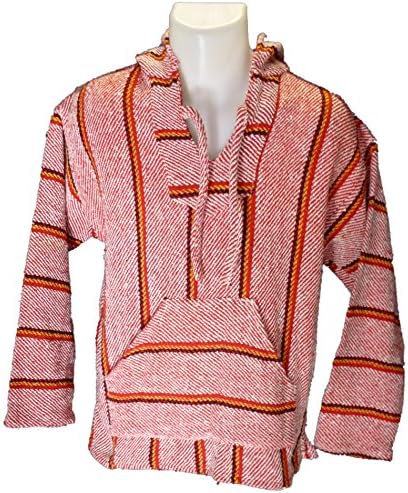 QueBaja Mexican Poncho Baja Hoodie Pullover by Red Striped