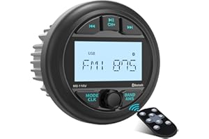 VOXXBASS Waterproof Marine Gauge Stereo Receiver - Bluetooth Boat AM FM Radio - 2.8 Inch LCD Display MP3 USB AUX-in Subwoofer Pre-Amp 200 Watts Output