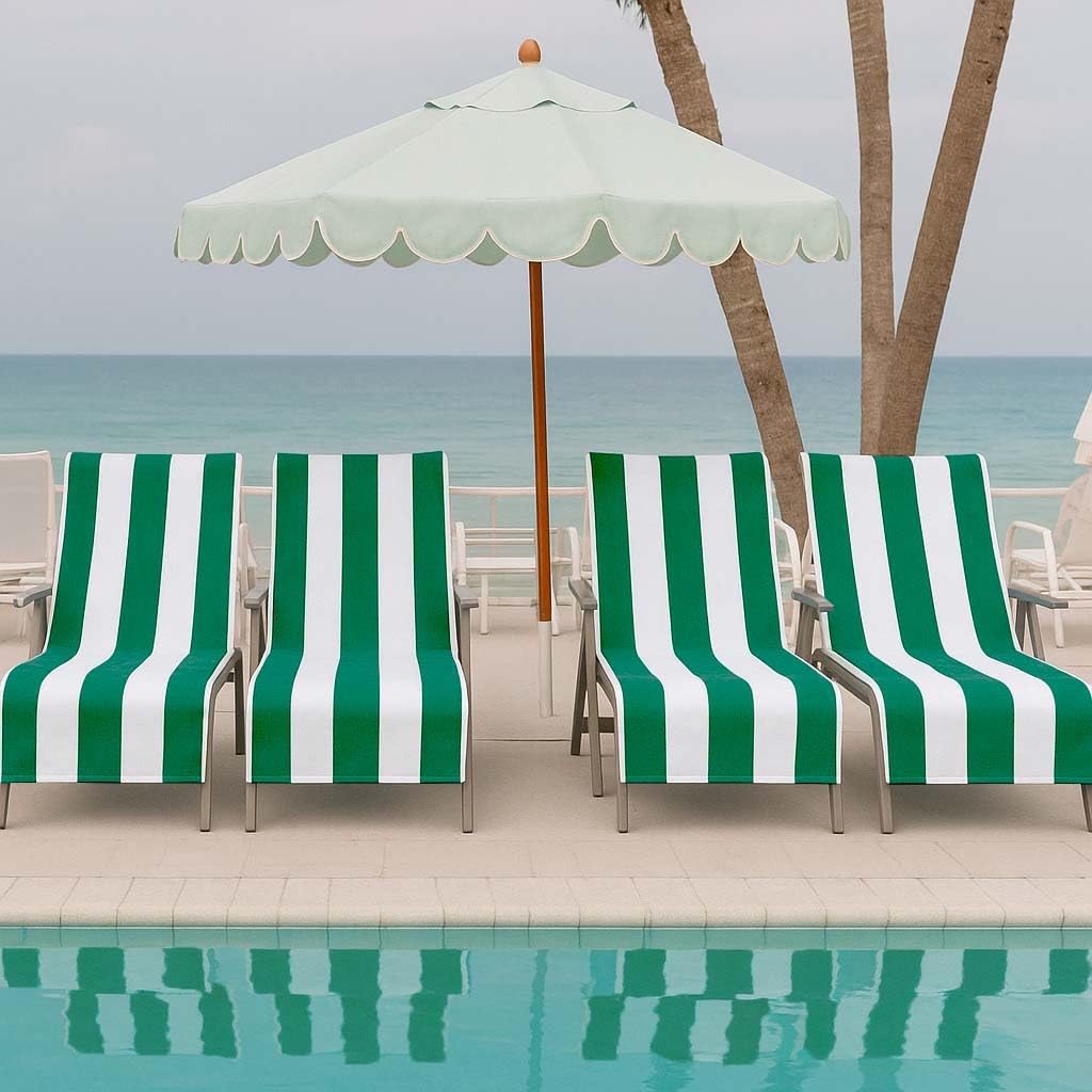 Photo 1 of Superior Cabana Cotton Lounge Chair Cover, Outdoor Towel/Chaise Furniture Covers, Terry Cloth, Beach, Spa, Swim Accessories, Pool Chair Cover, Soft, Quick Drying, 32" x 102", Set of 4, Dark Green