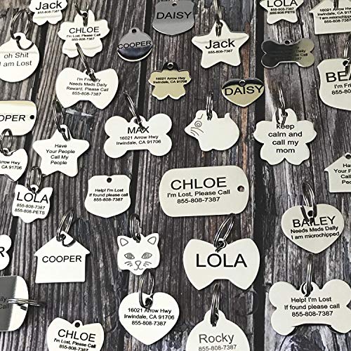 Stainless Steel Pet ID Tags - Engraved Personalized Dog Tags, Cat Tags Front & Back up to 8 Lines of Text – Bone, Round, Heart, Flower, Badge, House, Star, Rectangle, Bow Tie - Thumbnail 4