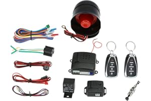 Shkalacar Car Keyless Entry System, Car Security System Burglar Alarm Protection, Anti-Theft System with 2 Black Button Remote Control + Siren+Main Control Unit+Shock Sensor+Wiring Harness