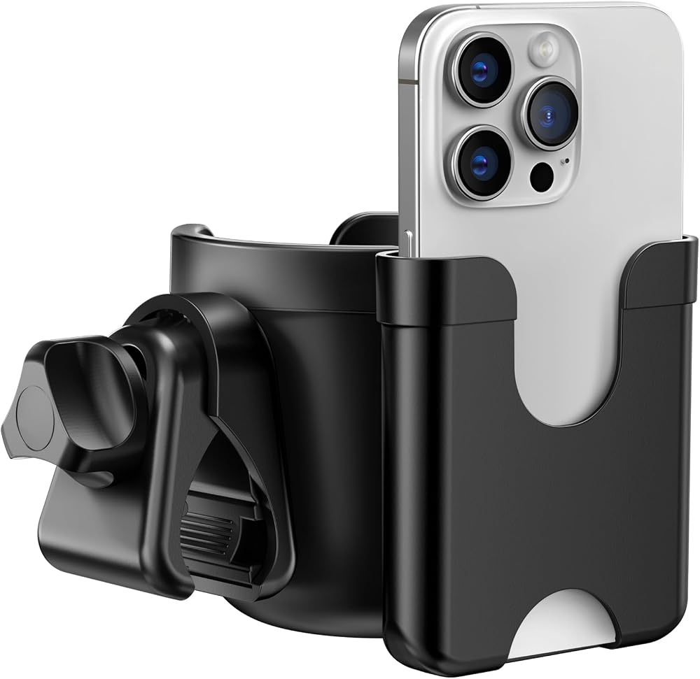 Cup Holder for Walker: Stroller Cup Holder Attachment with Phone Holder | Wheelchair & Stroller Accessories for Rollator, Bik