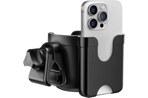 Cup Holder for Walker: Stroller Cup Holder Attachment with Phone Holder | Wheelchair & Stroller Accessories for Rollator, Bike, Scooter, Golf Cart, Baby Essentials, Christmas New Mom Seniors Gifts