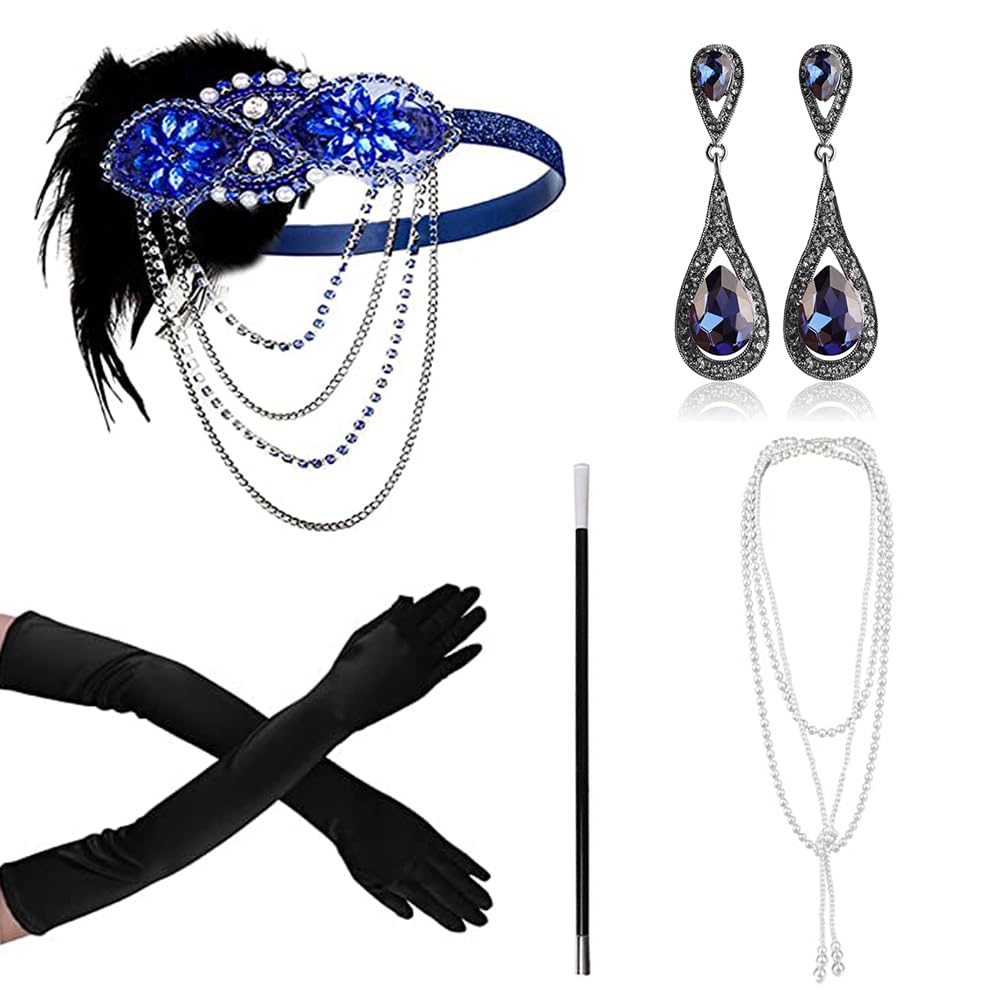 mefound 1920 Accessories Set - Roaring 20's Theme Flapper Costume Gatsby Accessories Set Fashion Vintage Headband Necklace Earrings Long Gloves bracelet Holder For Women
