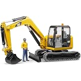 Bruder CAT Mini Excavator Construction Digger Toy with Worker, 1:16 Scale, Realistic Working Parts