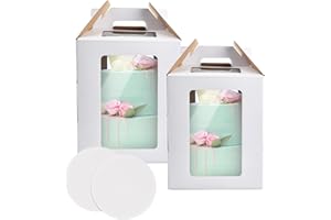 YILANJIN 2pcs Tall Cake Carrier Boxes, 10 x 10 x 12 Inches, Window Display, Handle, Multi-Purpose, White, Cardboard, 25.4 x 2