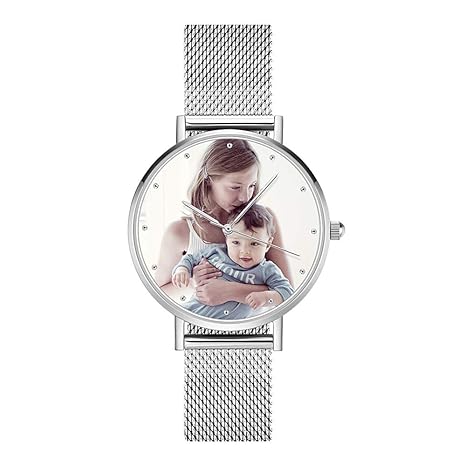 SOUFEEL Personalisierte Foto Armbanduhr für Damen Herren Analog Metallarmband in Silber/Rosegold Klassisch Zifferblatt Wasser