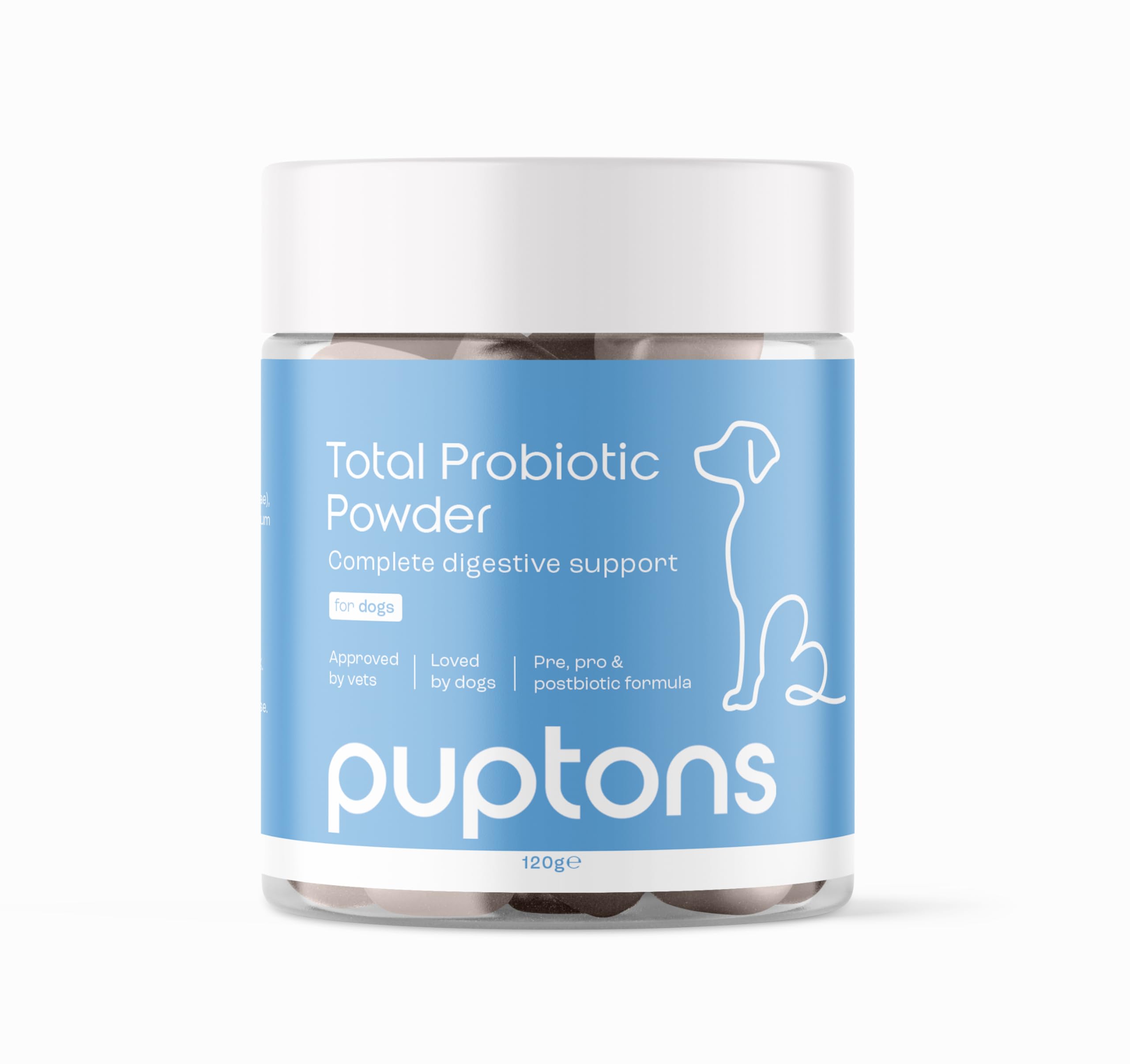 Probiotic Powder for Dogs | Dog Digestive Supplement | Complete Digestive Support | Dog Prebiotic, Probiotic & Postbiotic Supplement | Puptons (120 Grams)