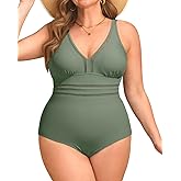 Daci Women Plus Size One Piece Swimsuits Sexy Hollow Out Bathing Suit V Neck Swimwear