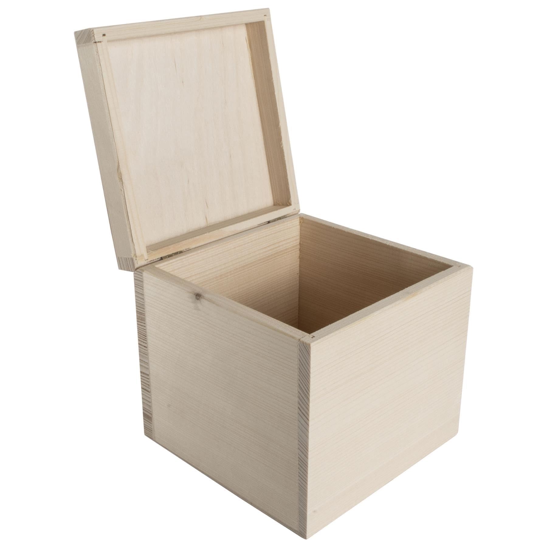 WooDeeDoo Square Wooden Keepsake Box with Lid – 16 x 16 x 16 cm Plain Pine Cube Storage for Trinkets Crafts Memory Items DIY Decoupage Unfinished Natural Wood Organiser Box — image 1