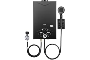 Tankless Water Heater Outdoor 4.21GPM, 16L Portable Gas-Fired Instant Shower, Propane Water Heater with Digital Display Multi