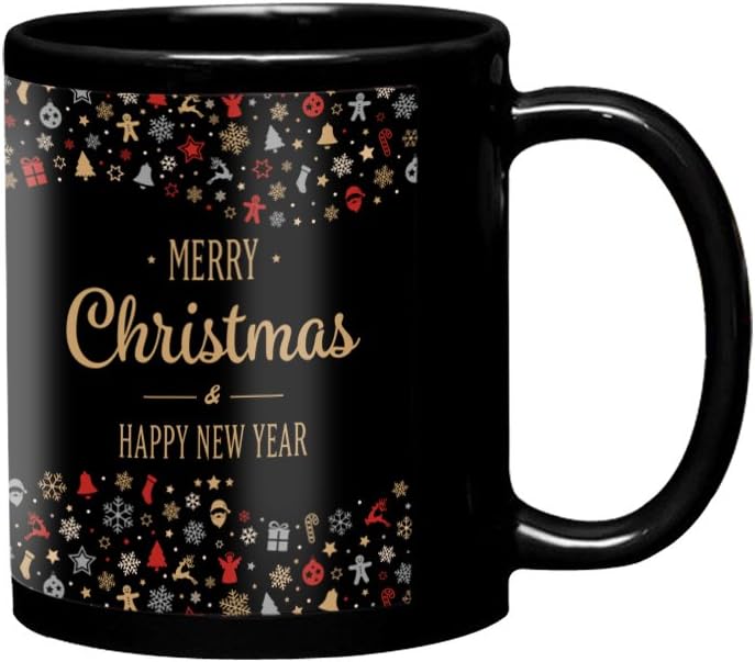 VESPL LOF Merry Christmas and New Year Wishing Gift for Girls Boys Friends Black Coffee Mug