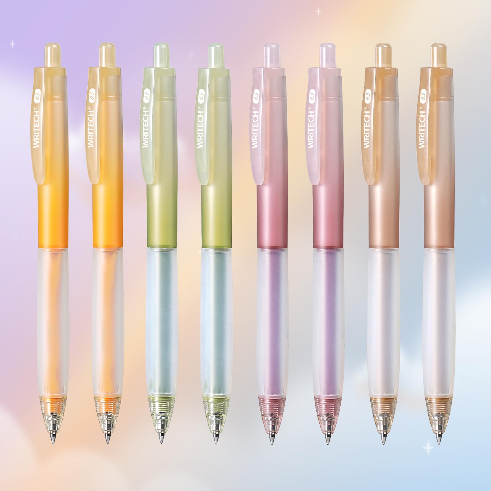 Photo 1 of WRITECH Retractable Gel Ink Pens: 0.5mm Black-Ink Aesthetic Gradient Color Barrel Soft Grip Fine Point Pen 8ct for Journaling Note Taking Sketching No Bleed