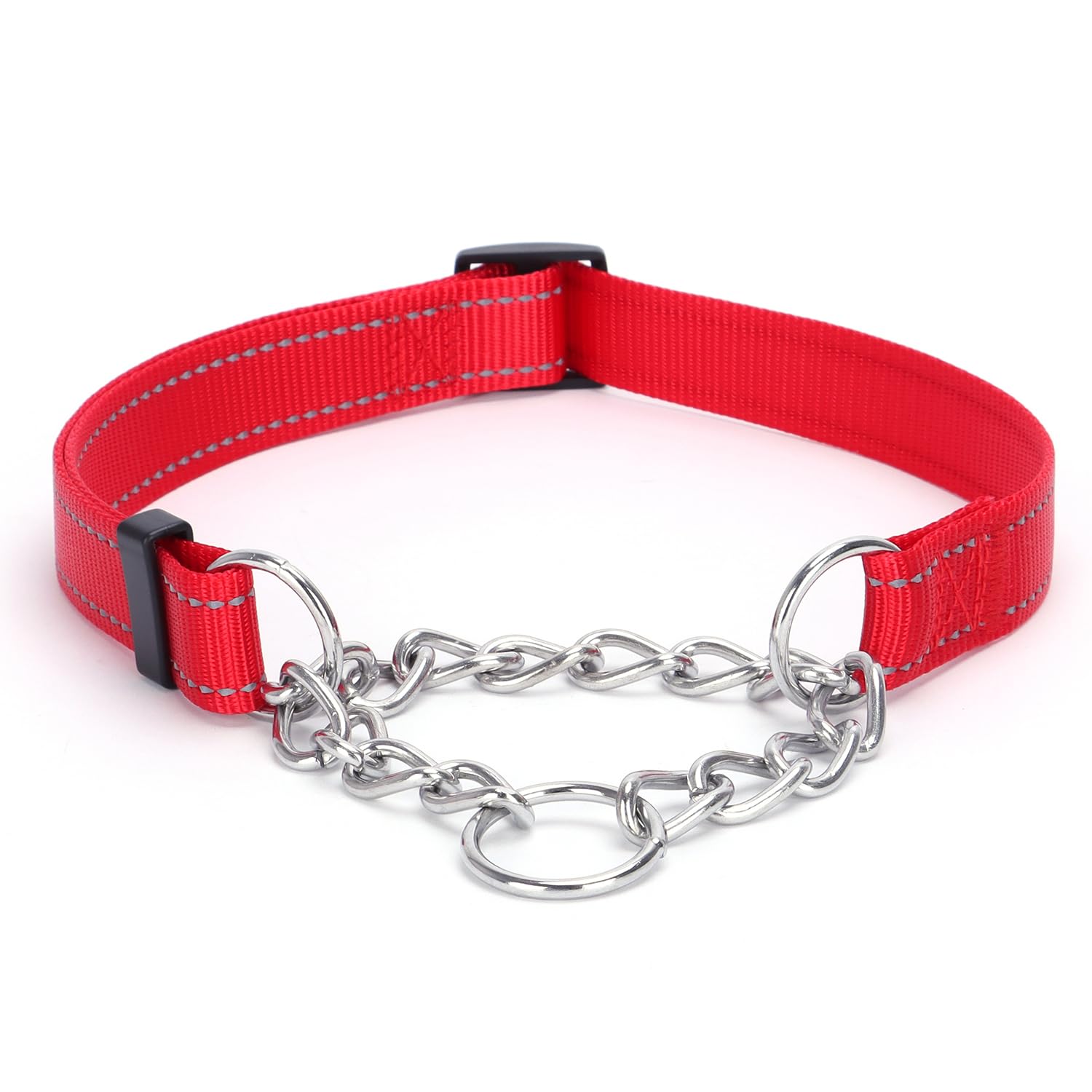 haoyueer Martingale Dog Collar, Stainless Steel Chain, Martingale Collar with Reflective, Adjustable for Medium Large Dogs (Red, S)