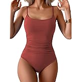 Aidonger Women's One Piece Swimsuit Tummy Control Slimming Bathing Suit Color Block Ruched Swimwear
