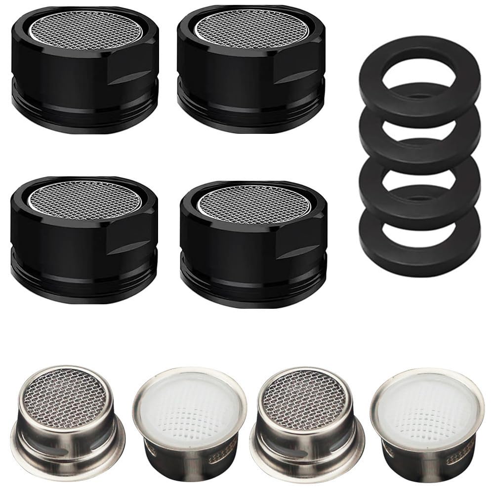 M24 Aerator Tap Black, 4 Pcs Aerator with 4 Insert Aerators, Sink Filters with Water Saving, Water Filter (M24, Black 1)