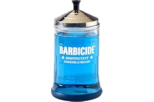 BARBICIDE Disinfecting Jar – Durable Glass Immersion Container with Stainless Steel Lid and Tray – Professional Tool Sanitizer for Combs, Brushes & Implements - (MidSize - 21 Fl Oz)