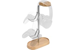Geekria 2-in-1 Headphone Stand & Gaming Controller Stand, Wood & Aluminum Hanger for PS5/PS4, Xbox One, Nintendo Switch, Comp