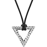 HAQUIL Viking Runes Necklace, Silver Plated Stainless Steel Norse Rune Triangle Talisman Pendant, Faux Leather Cord, Viking Jewelry Gift
