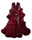Sexy Feather Bridal Robe Tulle Illusion Long