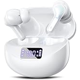 Fhumsh Wireless Earbuds Bluetooth 5.4 Headphones, Noise Cancelling Mic Ear Buds with 50H Playback, LED Digital Display, lPX7 Waterproof Earphones for Office/Running/Workout(White)