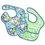 Bumkins Disney Baby Waterproof SuperBib 2 Pack, Monsters Inc. (Gray/Green) (6-24 Months)