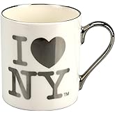 I Love NY Official Licensed I LoveHeart NY Coffee Mug - 11oz (White w Silver Lettering), Medium