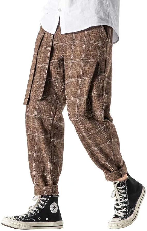 Amazon Kogarasi チェックパンツ メンズ サルエルパンツ ワイドパンツ 秋 冬 裏起毛 厚手 防寒 ゆったり 裏ボア 防風 ベルト付き ジョガーパンツ ズボン ルームウェア 大きいサイズ 暖かい 袴パンツ ロングパンツ 通販
