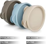 PandaEar 3 Pack Baby Suction Bowls with Lids Blue Brown Tan Silcone BPA-Free view 2