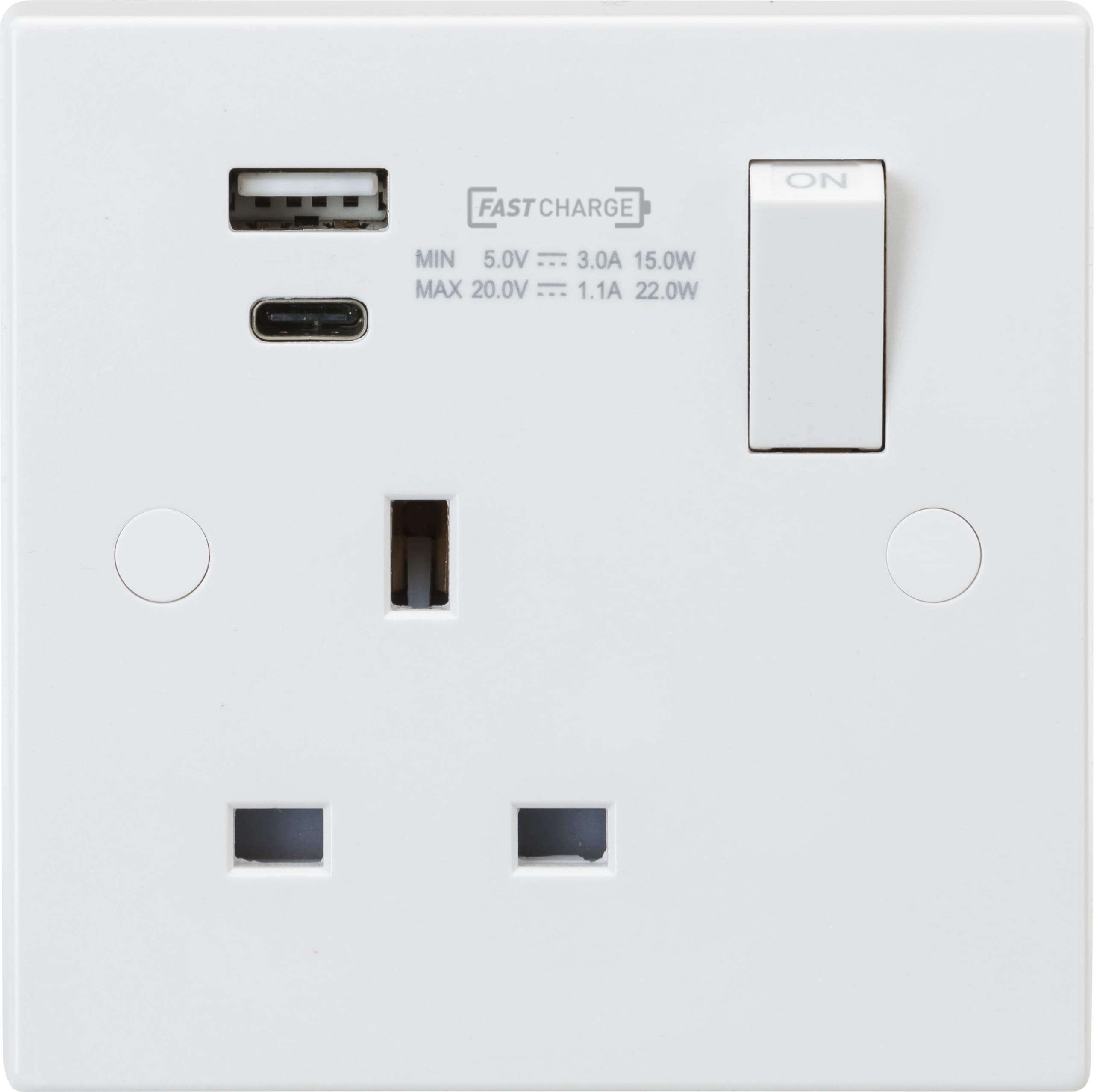 Knightsbridge 13A 1G DP Switched Socket with Dual USB A+C (20V DC 1.1A) Max. 22W